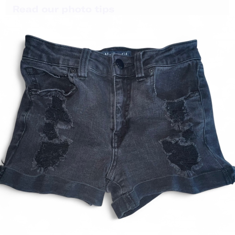 Aeropostale Women's Black Distressed Jean Shorts